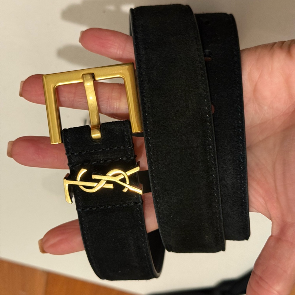 Saint Laurent Black Leather Belt with Gold Buckle - Picture 11 of 11